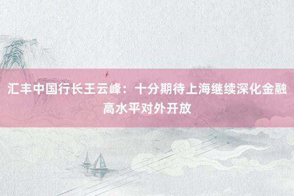 汇丰中国行长王云峰：十分期待上海继续深化金融高水平对外开放