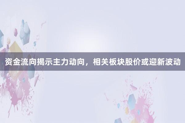 资金流向揭示主力动向，相关板块股价或迎新波动