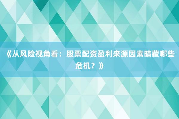 《从风险视角看：股票配资盈利来源因素暗藏哪些危机？》