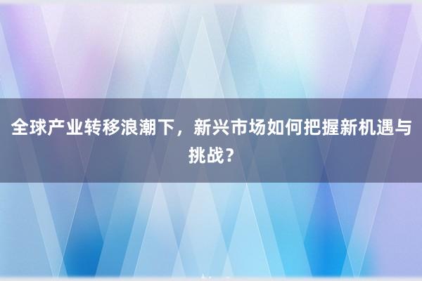全球产业转移浪潮下，新兴市场如何把握新机遇与挑战？