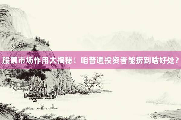 股票市场作用大揭秘！咱普通投资者能捞到啥好处？