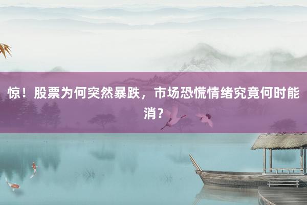 惊！股票为何突然暴跌，市场恐慌情绪究竟何时能消？