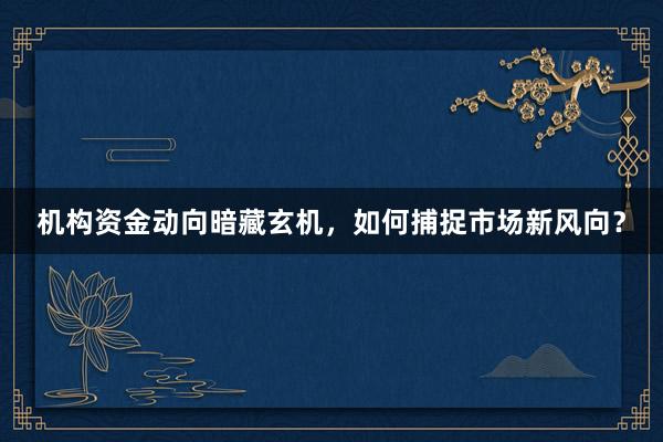 机构资金动向暗藏玄机,如何捕捉市场新风向?