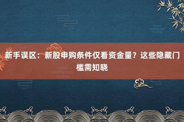 新手误区：新股申购条件仅看资金量？这些隐藏门槛需知晓